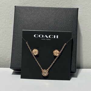 Coach Open Circle Necklace and Tea Rose Stud Set